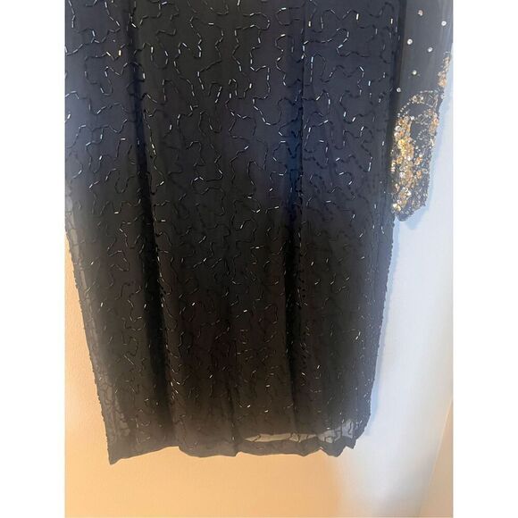 Vintage Jaqueline Ferrar 12 Sequin Beaded Sheath Dress Black Gold Party Cocktail - Picture 6 of 14